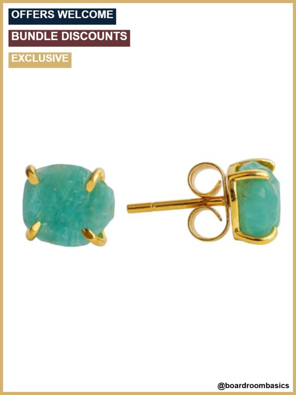 Raw Amazonite Stud Earrings 14k Yellow Gold Plated Birthstone
